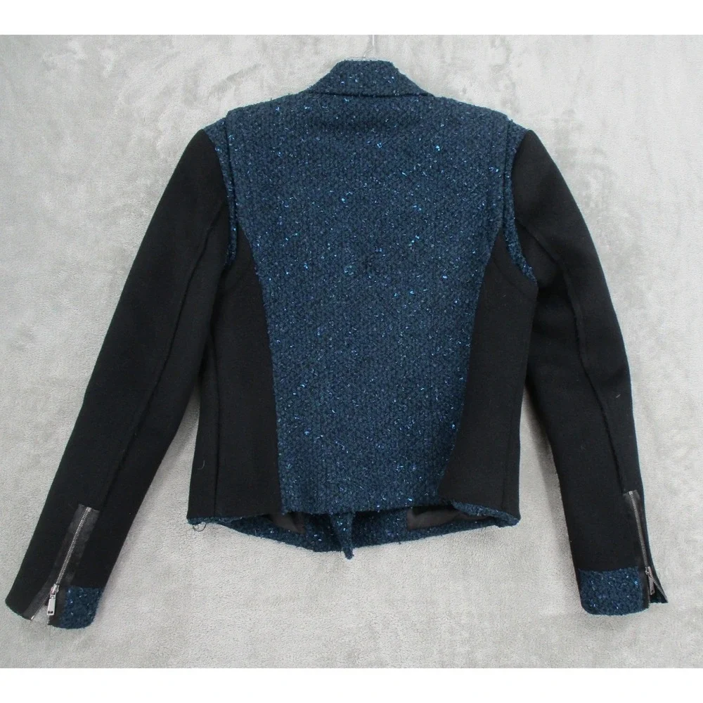 Elie Tahari Jacket Womens Size 2 Wool Blend Tweed Moto Full Zip Pockets Office